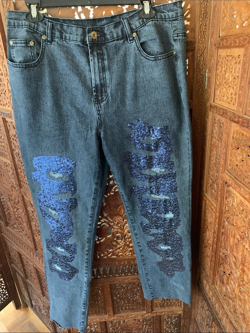 DG2 Blue Sequin Distressed Women’s Jeans